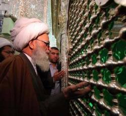 زيارة الشيخ النجفي لمرقد الامام الحسين عليه السلام.