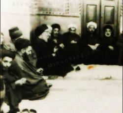 صورة تجمع اية الله العظمى السيد محسن الحكيم والشيخ حسين الحلي والسيد يوسف الحكيم