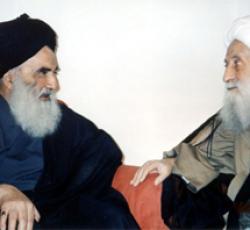 صورة جامعة لآية الله العظمى السيد علي السيستاني وآية الله العظمى الشيخ جواد التبريزي(قدس)