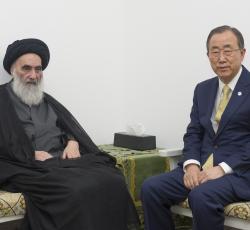 زيارة بان كي مون الامين العام للامم المتحدة للاية الله العظمى السيد علي السيستاني